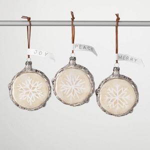 4.5"H Sullivans Christmas Rustic Snowflake Ornament Set of 3  White-Silver - 1 of 3