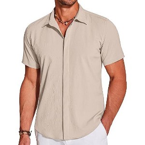 COOFANDY Men's Casual Short Sleeve Button Down Summer Beach Shirt Lightweight Textured Wrinkle Free Stretch Shirts - 1 of 4