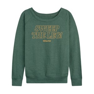 Women's The Karate Kid Sweep The Leg Lightweight French Terry Wide Neck Long Sleeve Shirt - Heather Juniper - X-Large - 1 of 4