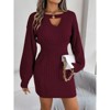Womens Sweater Dress Cable Knit Lantern Long Sleeve Bodycon Sweater Dress - 3 of 4