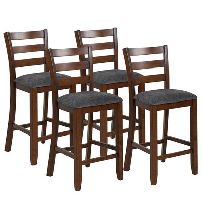 Costway Set of 4 Barstools Counter Height Chairs w/Fabric Seat & Rubber Wood Legs