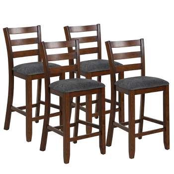 Costway Set of 4 Barstools Counter Height Chairs w/Fabric Seat & Rubber Wood Legs