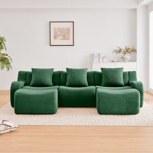 GDFStudio Oscarine Modern 3-Seater Teddy Upholstered with Curved Armrest and 3 Pillows - 1 of 4