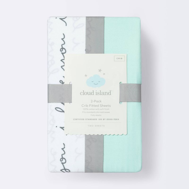 Crib Fitted Sheets I Love You and Mint Solid - Cloud Island&#8482; - Gray/Mint - 2pk, 4 of 7