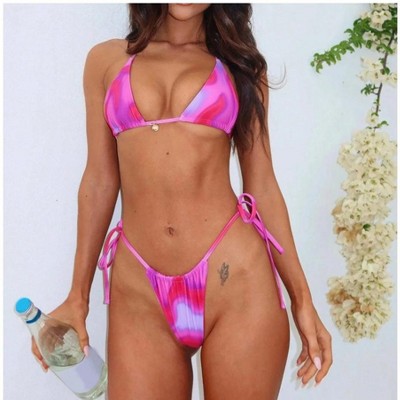 Nmoder Women Halter String Bikini Set Sexy Sleeveless Floral Printed Bra