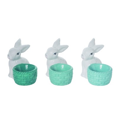 Transpac Dolomite Easter Ride Egg Cups Set of 3 Decorative Ceramic Bowls Green Tabletop Decor Hand Wash Only Gift