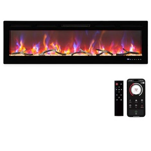 80" Slim Electric Fireplace, Wall-Mounted or Recessed, WiFi & Remote Control, Dual Heat, 12-Color Flames, Touch Screen - 1 of 4