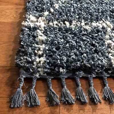 Luxurious Boho-Chic Blue Geometric Shag Area Rug 59in