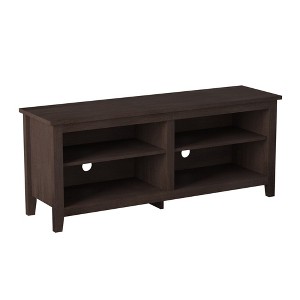 58" Classic Open-Storage TV Stand with Adjustable Shelves, Cord Management, and Textured Wood Grain Laminate for Living Room and Bedroom - 1 of 4