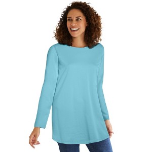 Woman Within Plus Size Perfect Long-Sleeve Crewneck Tunic - 1 of 4