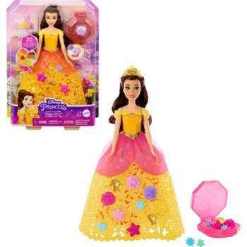 Disney Princess Flower Fashion Belle Doll with 20 Charms, Customizable Skirt & Storage Case