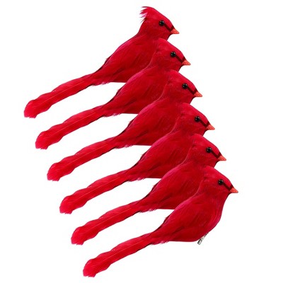 Cornucopia Brands Artificial Red Cardinals, 6pk; Realistic Feathered Decorations for Christmas Trees, Wreaths and Crafts