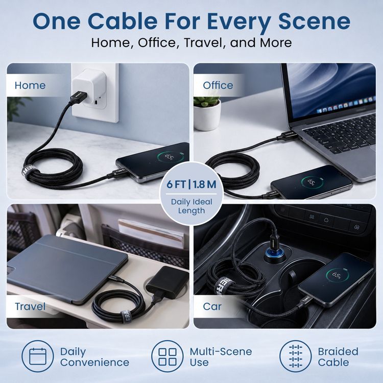 Emerald 6ft Braided USB-A to USB-C (Type-C), Fast Charging & Data Syncing Cable, 6 of 8