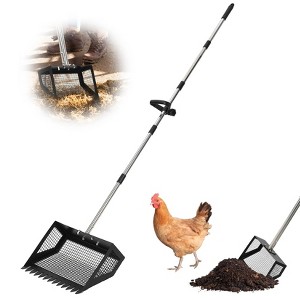 Heavy-Duty Chicken Coop Rake with 5-Level Adjustable Handle 24"-68.8", 15" Wide Galvanized Metal Scoop, Multi-Purpose Cleaning Tool - 1 of 4