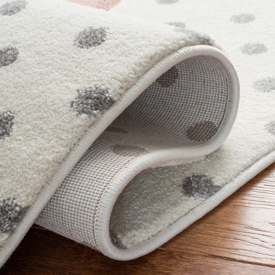 Carousel Kids 4' x 6' Grey Ivory Pink Synthetic Area Rug