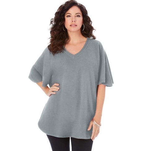 Roaman's Women's Plus Size High Pile Fleece Batwing Tee, 3x - Gunmetal ...