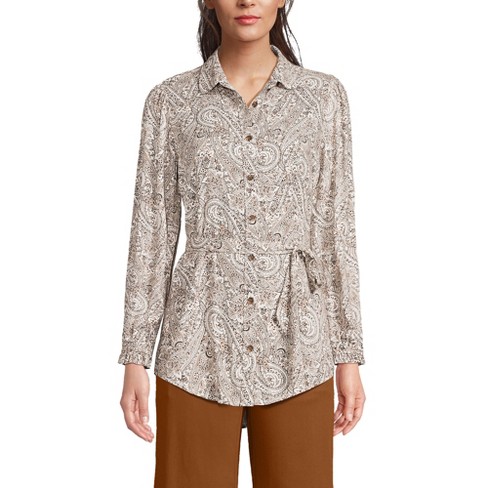 Lands' End Women's Rayon Tie Waist Shirt - X-small - Warm Tawny Brown ...