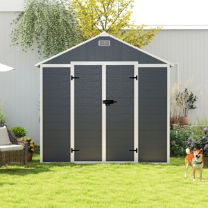 Dark Gray Resin Backyard Storage Shed with Window, Outdoor Plastic Garden Tool Shed, Weatherproof Roof Storage Shed with Large Space-Coolbibila - 1 of 4