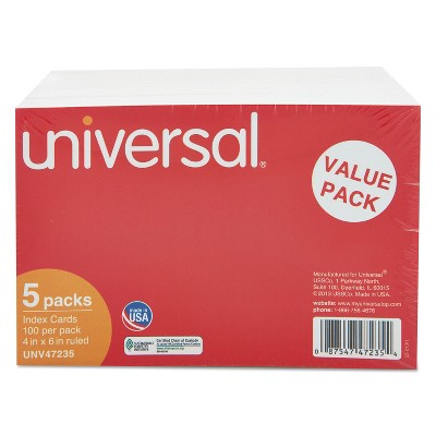 UNIVERSAL Ruled Index Cards 4 x 6 White 500/Pack 47235