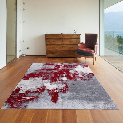 24" Abstract Red Synthetic Easy-Care Rectangular Rug