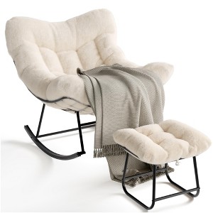 Oversized Lounge Chair with Footrest, Upholstered Nursery Rocking Chair with Metal Frame, Patio Reclining Chair for Patio Backyard Bedroom - 1 of 4
