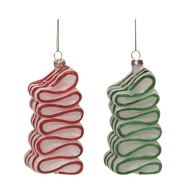 Transpac Glass Swirly Candy Ornament Set of 2 Christmas Home Decorations