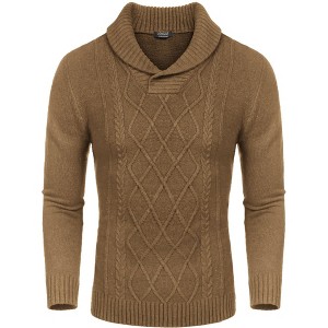 COOFANDY Men's Shawl Collar Sweaters V-Neck Relaxed Fit Cable Pullovers - 1 of 4