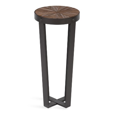 Gerhardt 22" Round Rustic Brown Wood and Metal Drink Table