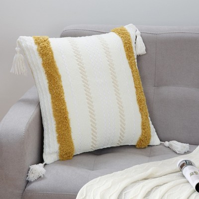 18*18in Tufted Pillow Cover Decorative Square Pillowcases with Tassels Soft Pillow Sham Cushion Case for Sofa Couch Bedroom Car Living Room