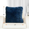 Cheer Collection Super Soft Shaggy Long Hair Throw Pillows Set of 2 - Navy (24" x 24") - 3 of 4