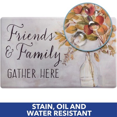 Cozy Living Gray and Yellow Eucalyptus Floral Anti-Fatigue Kitchen Mat