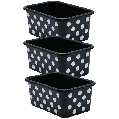 Teacher Created Resources Plastic Storage Bin Small 7.75" x 11.38" x 5"  White Polka Dots on Black