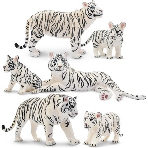6-Piece Realistic White Tiger Figurine Family Set with Cubs, Jungle Animal Educational Toy & Cake Topper Gift for Kids - 1 of 4