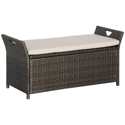 View of Outsunny Outdoor Pe Rattan Two-in-one Storage Bench, Patio Wicker Large ...