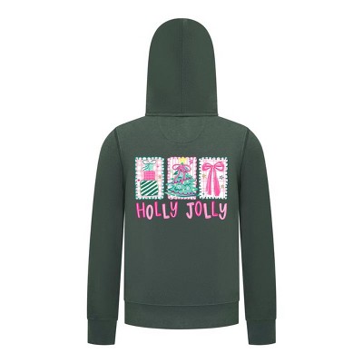 Everyday Kids Christmas Collection Holly Jolly Girls Zip Up Hoodie – Pink Holiday Sweatshirt