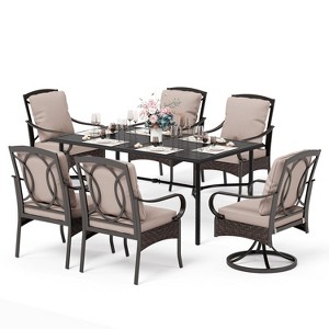 Captiva Designs 7pc Patio Dining Set with Rectangle Steel Table & Rattan Metal Arm Chairs - 1 of 4