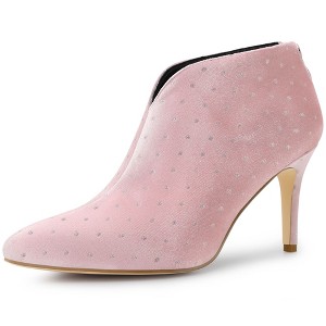 Allegra K Women's V-Shaped Cutout Pointed Toe Stiletto Heel Ankle Boots - 1 of 4