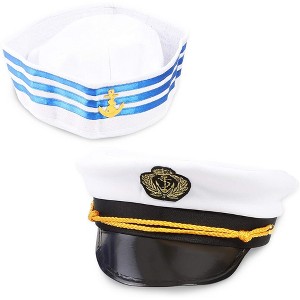 Blue Panda 2 Pack Yacht Captain and Sailor Hat, Halloween Nautical Themed Party Hats - 1 of 4