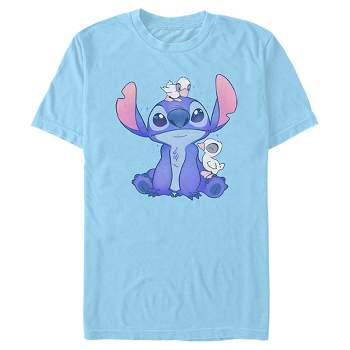 Men's Lilo & Stitch Tongue Out Stitch T-shirt - Light Blue - Medium ...
