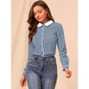 Allegra K Women's Vintage Button Down Contrast Peter Pan Collar Office Work Blouse - 3 of 4