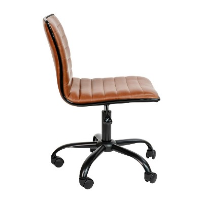 Brown Vinyl Armless Swivel Executive Office Chair