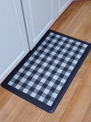 Aoczes Small Kitchen Mat Anti Fatigue Mats for Kitchen Floor 17.3''x27.5''  Non-Slip Black White Buffalo Plaid Kitchen Runner Rug Waterproof Cushion