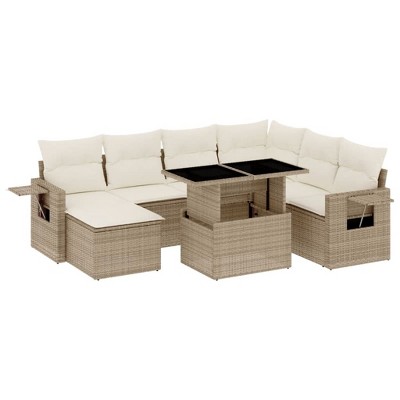 vidaXL 8 Piece Patio Sofa Set with Cushions Beige and Cream Poly Rattan