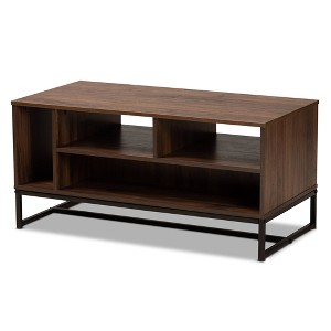 Baxton Studio Flannery Metal Coffee Table Walnut: Modern Geometric Design, Wood & Metal, 5 Shelves, Rectangle Shape - 1 of 4