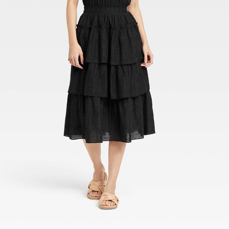 Women&#39;s Tiered Midi Skirt - Universal Thread&#8482; Black M, 1 of 4