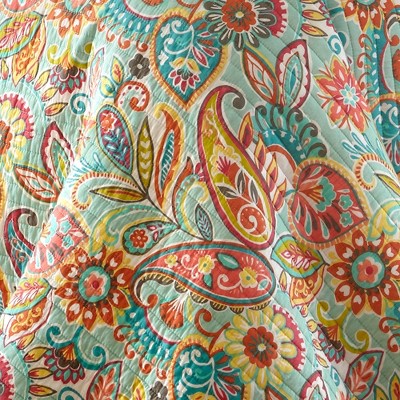 Bright Paisley and Teal Zig-Zag Full Cotton Quilt Set