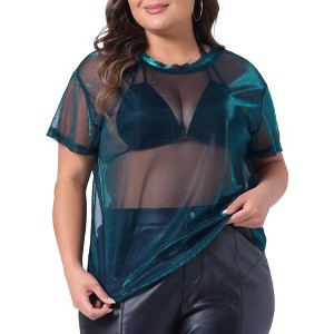 Agnes Orinda Women's Plus Size Short Sleeve Drop Shoulder Sheer Mesh Concert Carnival Tops - 1 of 4