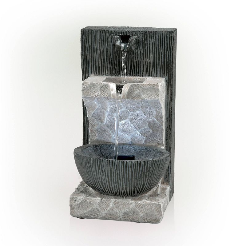 14&#34; Modern Cascading Resin Tabletop Fountain with LED Lights Gray - Alpine Corporation, 5 of 9