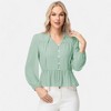 Anna-Kaci Women's Long Sleeve Button Front Peplum Blouse with V-Neckline and Gathered Waist Detail - 4 of 4
