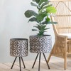 NAYSAYE Planter Metal Planter Set of 2 Round Galvanized gray Farmhouse Style for Outdoor Garden, Gray, 12"*19"*19" - 3 of 4